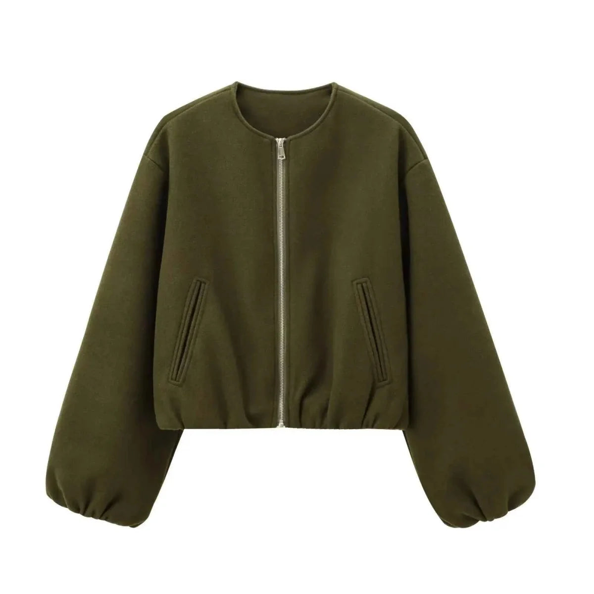 Lightweight Bomber Jacket for Women with Elastic Hem and Long Sleeves