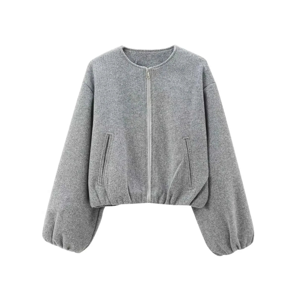 Lightweight Bomber Jacket for Women with Elastic Hem and Long Sleeves