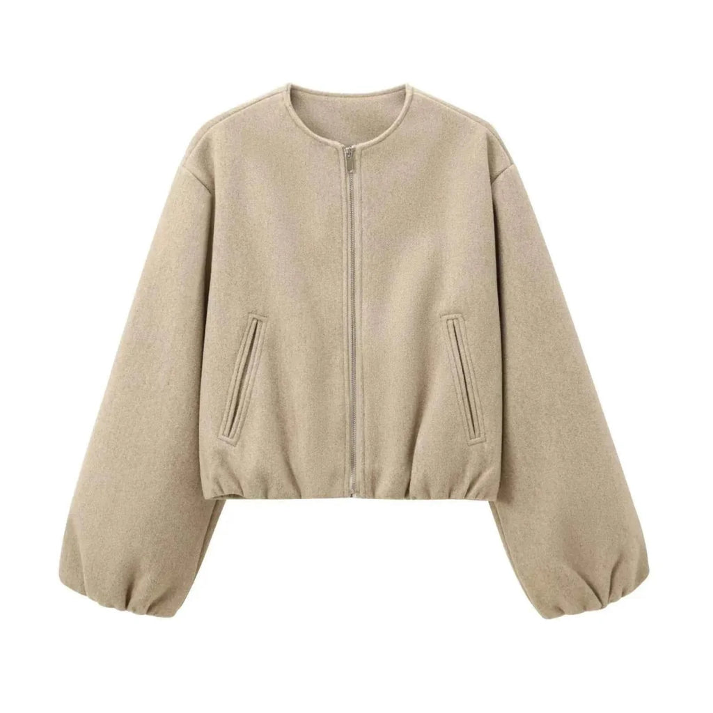 Lightweight Bomber Jacket for Women with Elastic Hem and Long Sleeves
