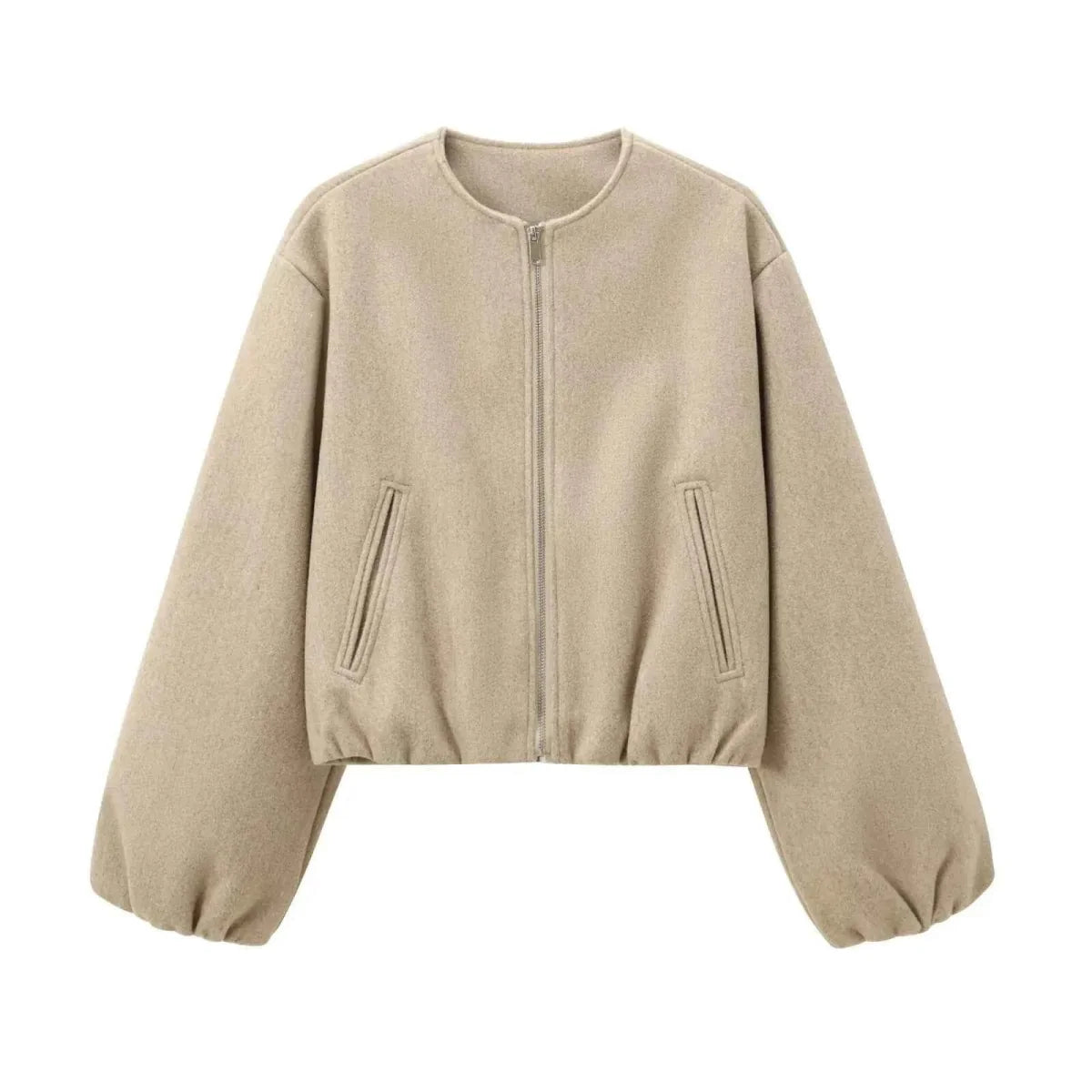 Lightweight Bomber Jacket for Women with Elastic Hem and Long Sleeves