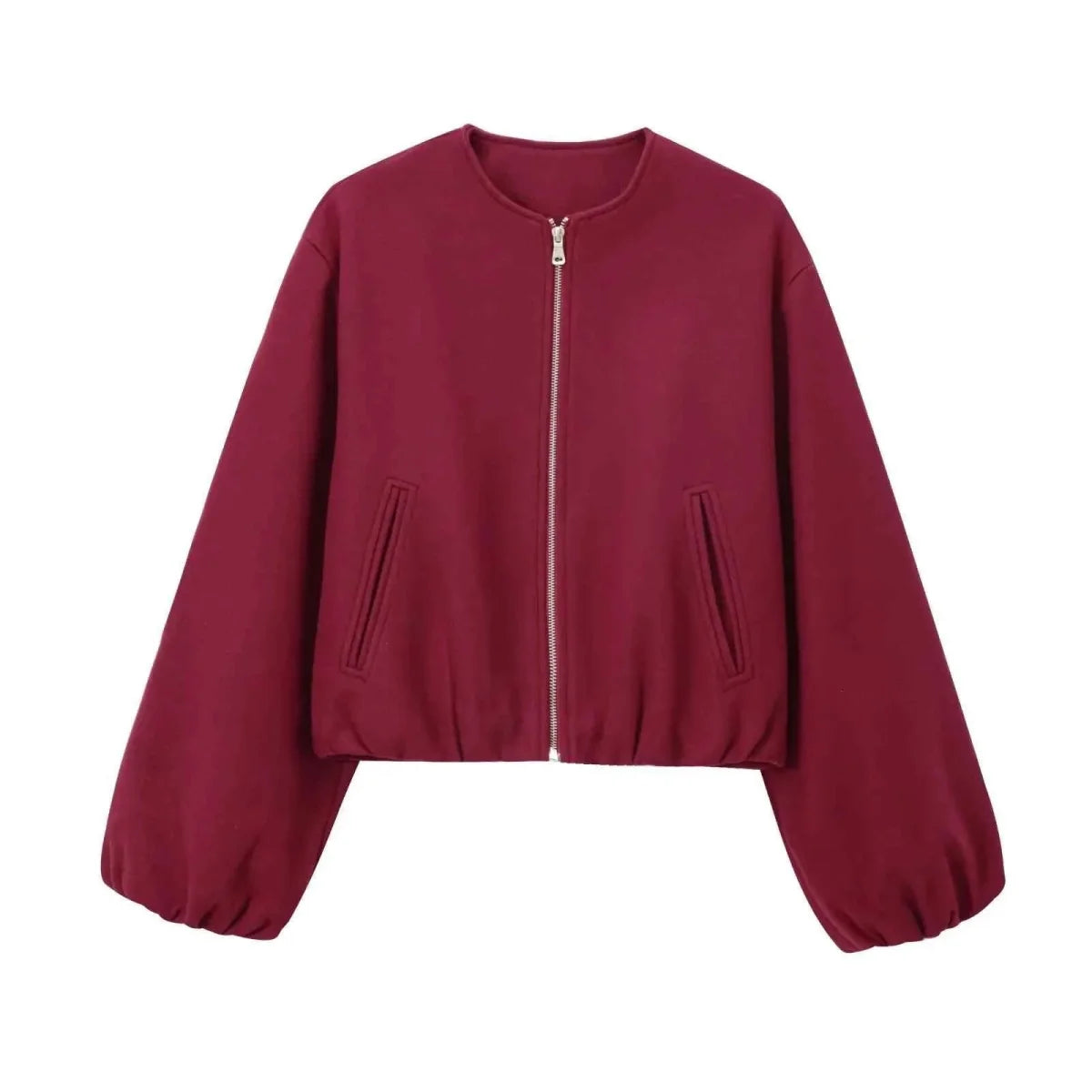Lightweight Bomber Jacket for Women with Elastic Hem and Long Sleeves