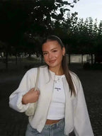 Lightweight Bomber Jacket for Women with Elastic Hem and Long Sleeves