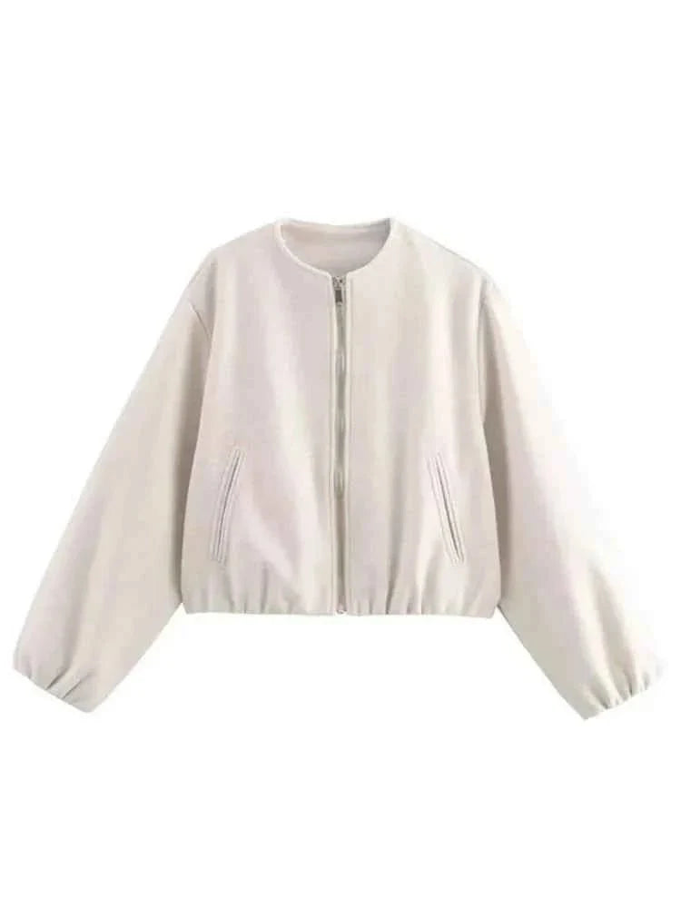 Lightweight Bomber Jacket for Women with Elastic Hem and Long Sleeves