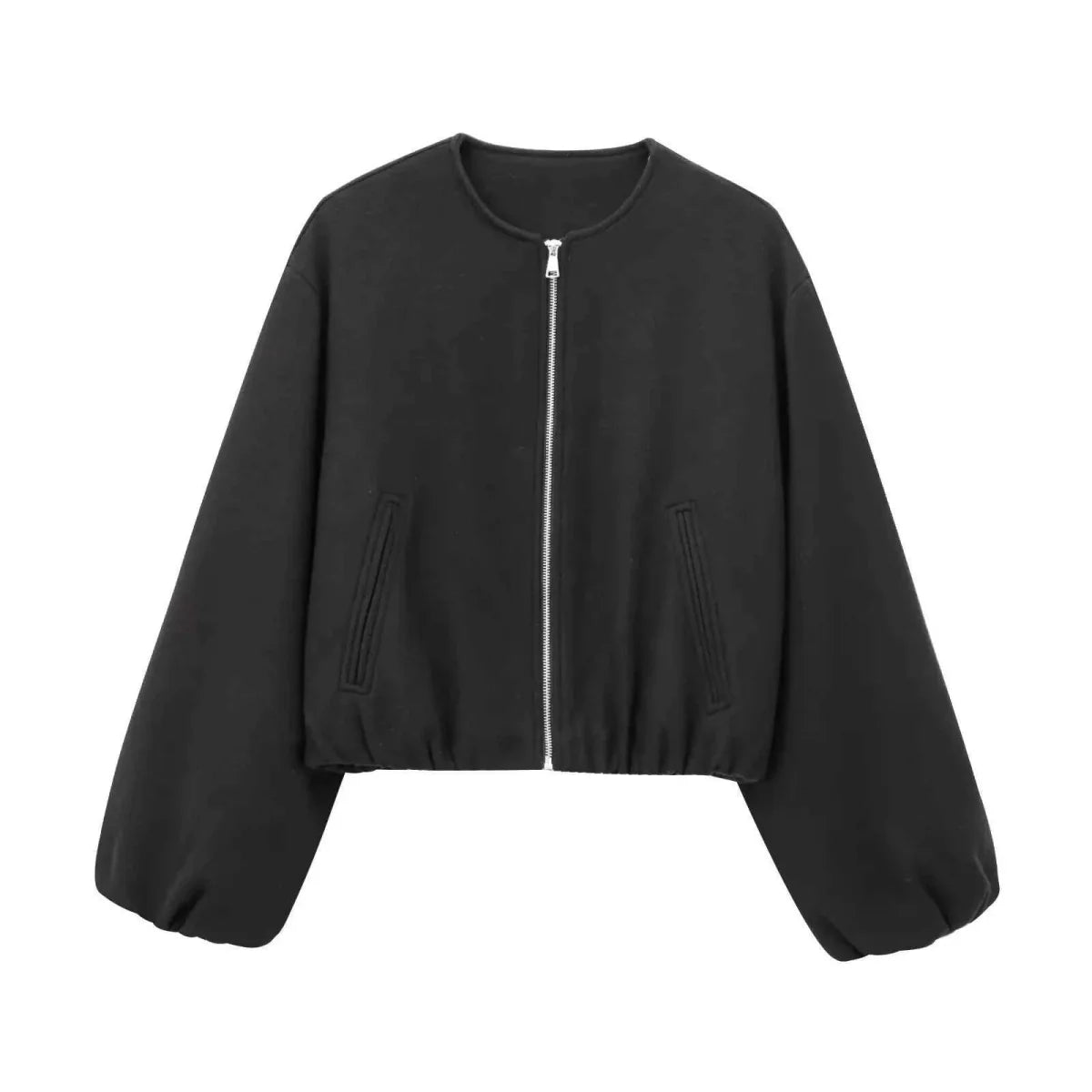 Lightweight Bomber Jacket for Women with Elastic Hem and Long Sleeves