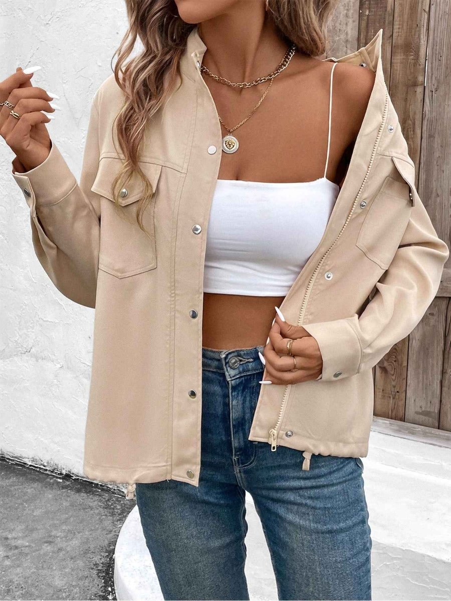 Casual Light Jacket for Women with Snap Buttons and Chest Pockets
