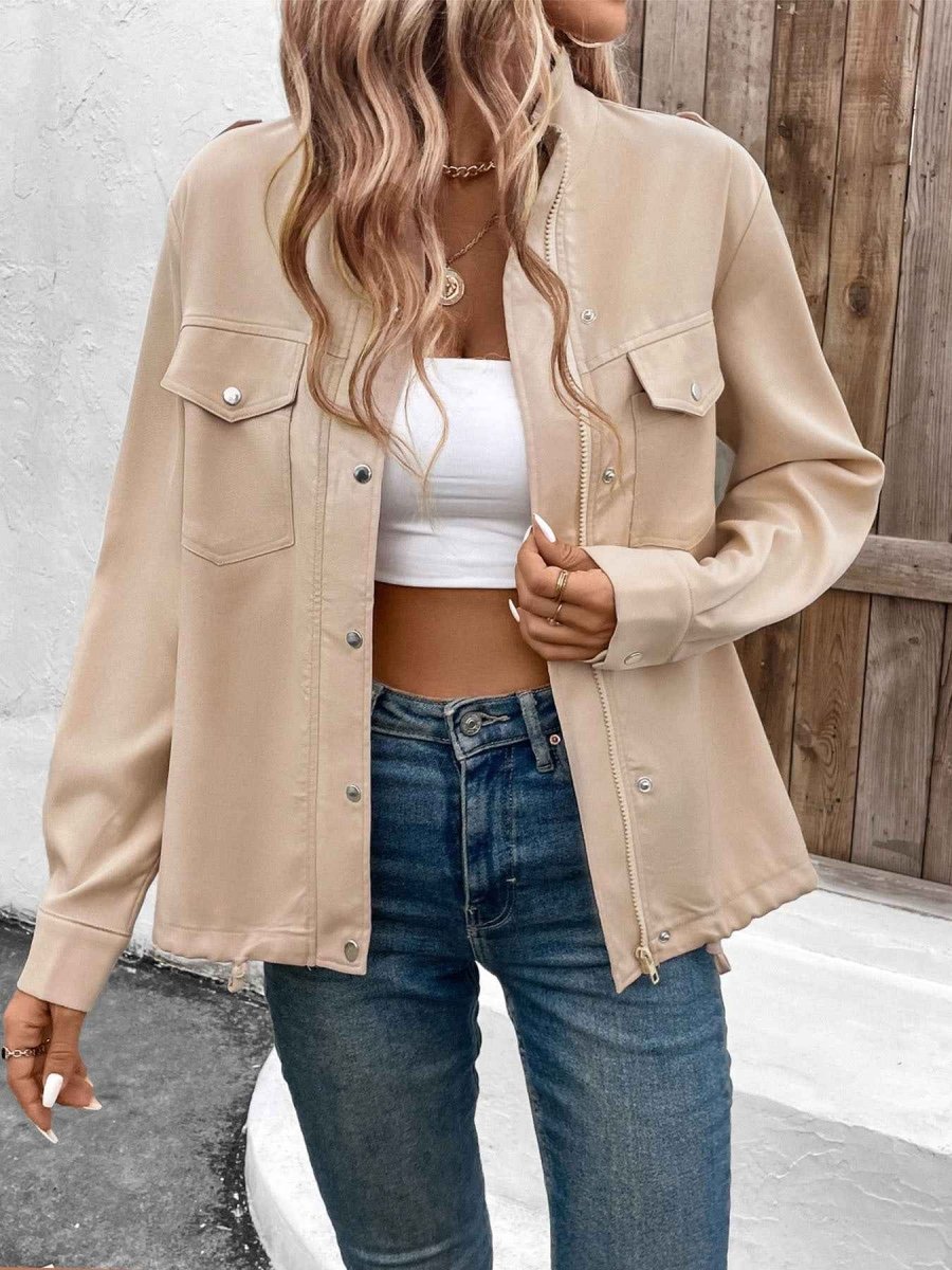 Casual Light Jacket for Women with Snap Buttons and Chest Pockets