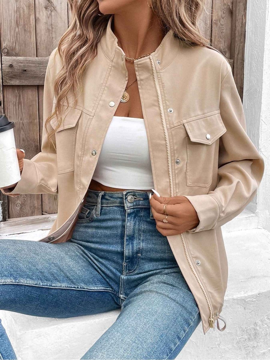 Casual Light Jacket for Women with Snap Buttons and Chest Pockets