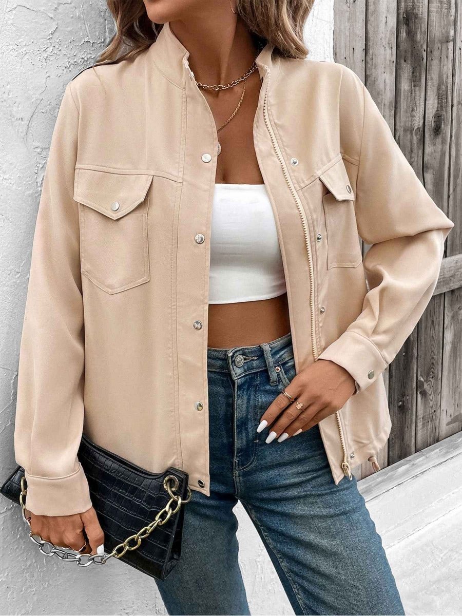 Casual Light Jacket for Women with Snap Buttons and Chest Pockets