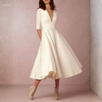 Women's Midi Dress with Deep V-Neck and Fit and Flare Silhouette