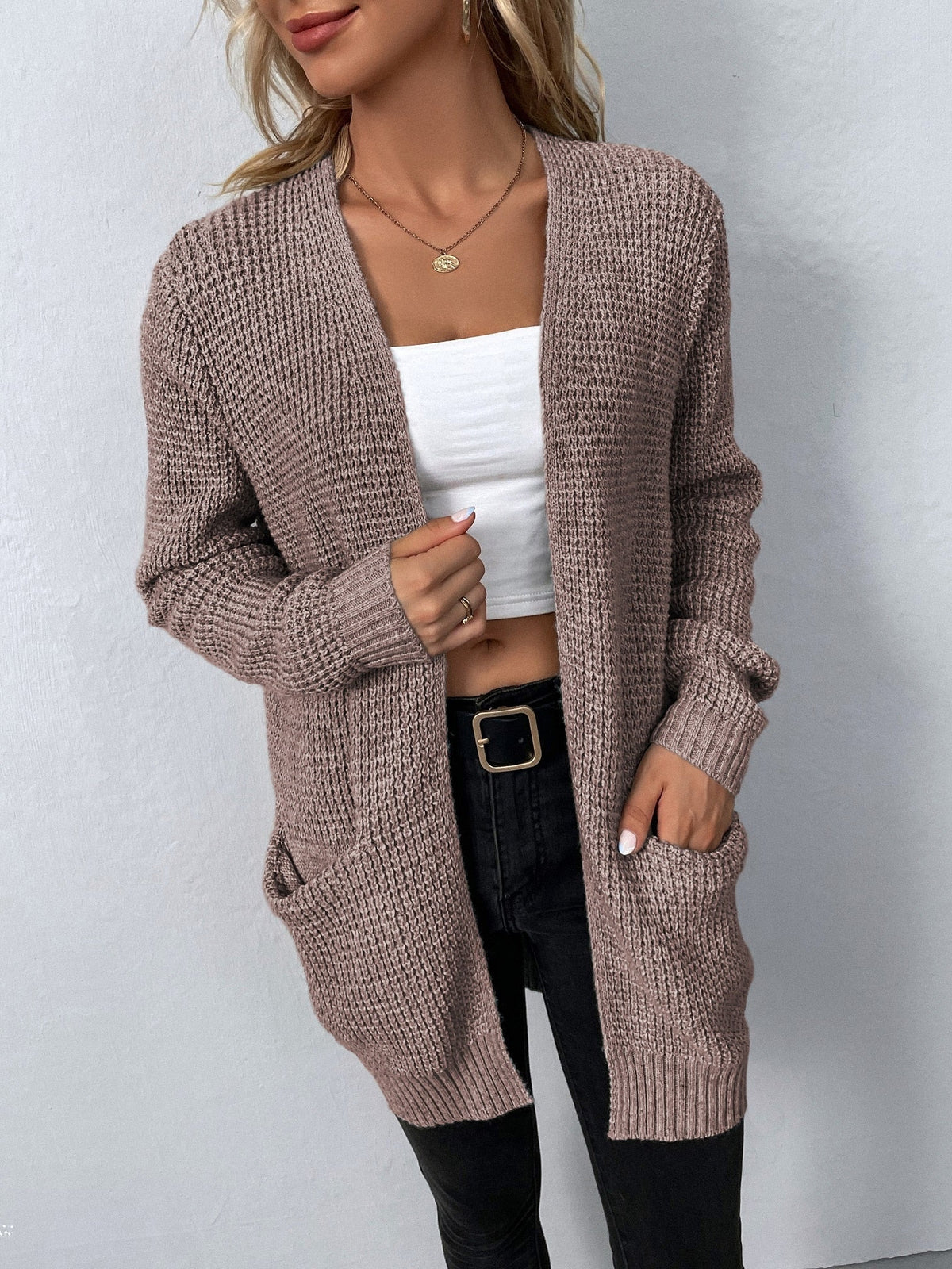 Women's Cardigan with Open Front and Long Sleeves