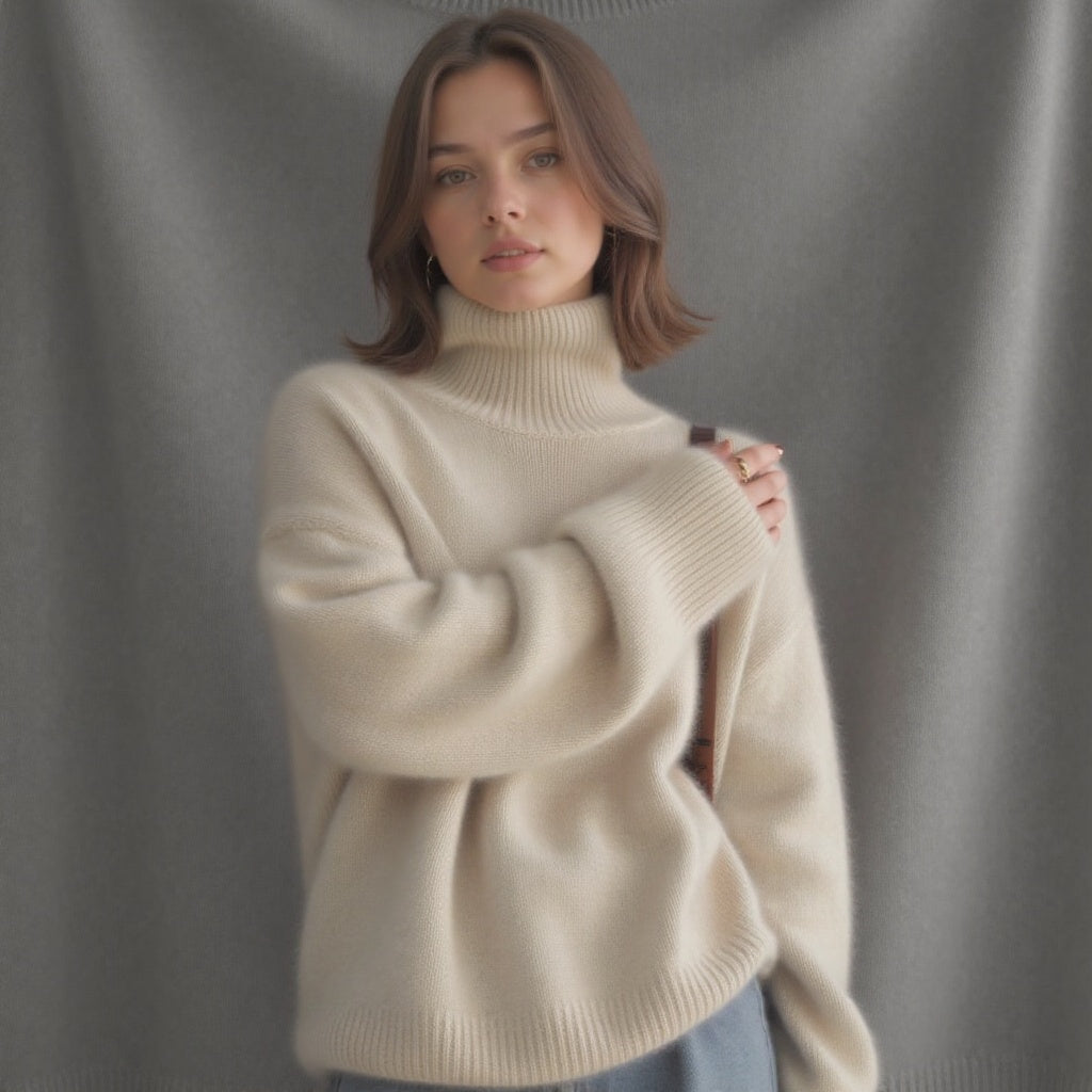 Luxurious Oversized Turtleneck Cashmere Sweater for Women – Soft Warm and Elegant