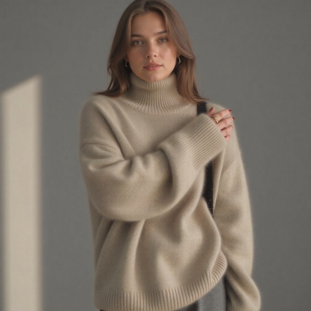 Luxurious Oversized Turtleneck Cashmere Sweater for Women – Soft Warm and Elegant