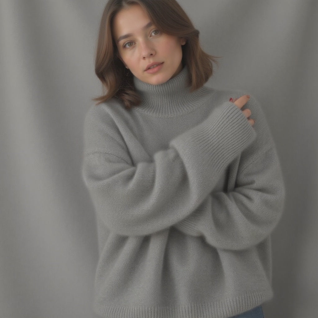 Luxurious Oversized Turtleneck Cashmere Sweater for Women – Soft Warm and Elegant
