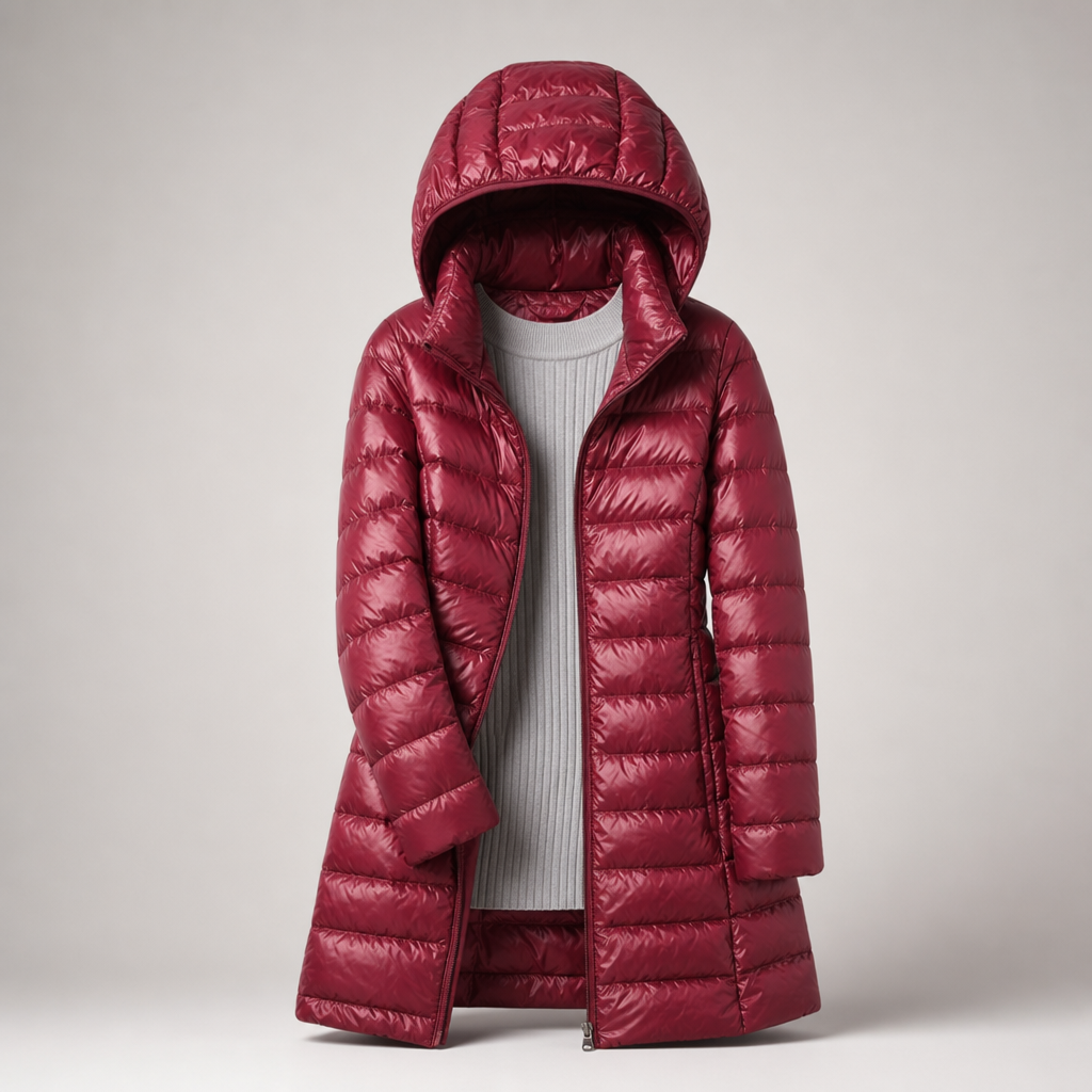 Women's Ultralight Down Jacket with Detachable Hood and Weather Protection