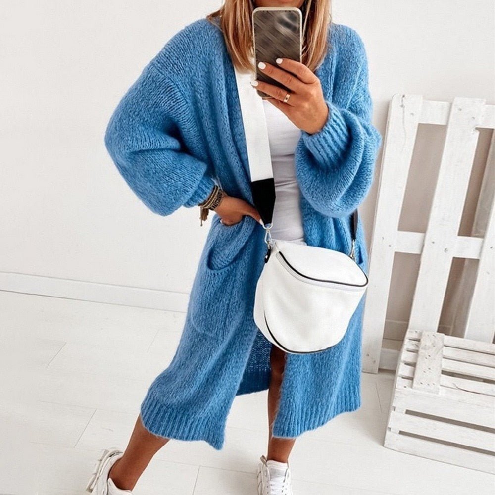 Women's Longline Oversized Cardigan with Balloon Sleeves for Everyday Layering