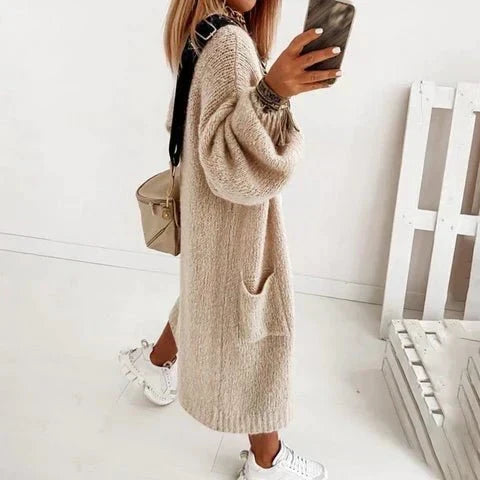 Women's Longline Oversized Cardigan with Balloon Sleeves for Everyday Layering