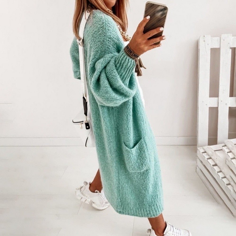 Women's Longline Oversized Cardigan with Balloon Sleeves for Everyday Layering