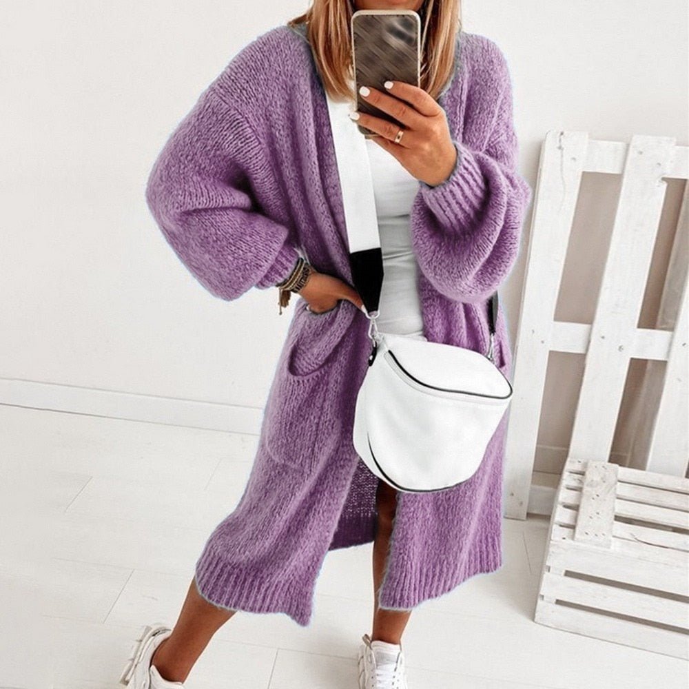Women's Longline Oversized Cardigan with Balloon Sleeves for Everyday Layering