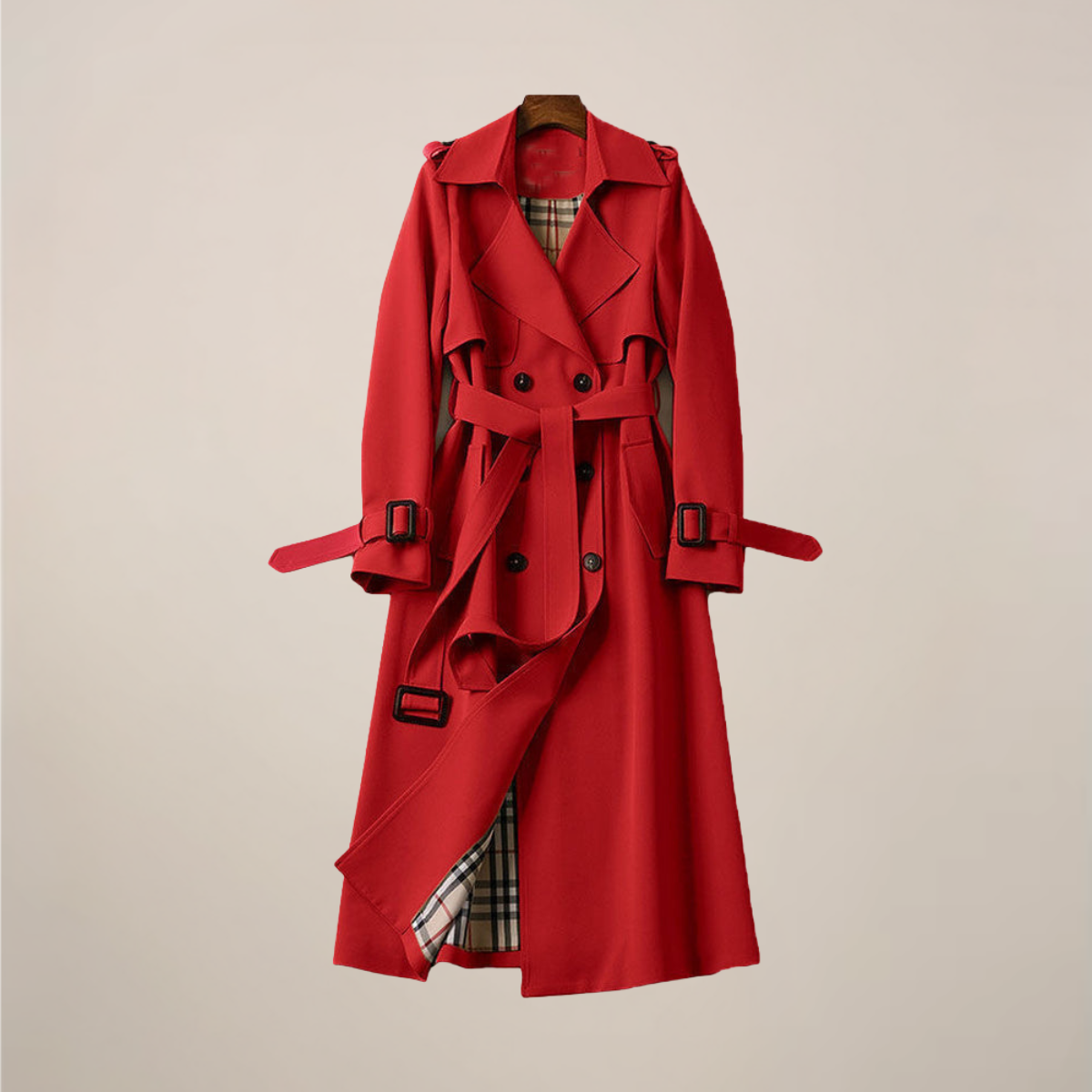 Classic Double-Breasted Belted Trench Coat for Women