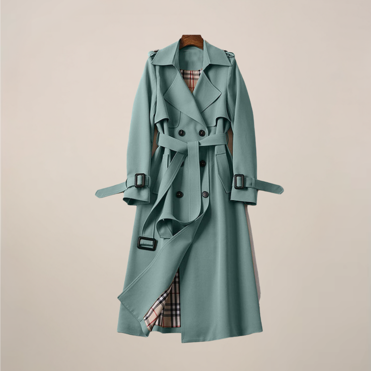 Classic Double-Breasted Belted Trench Coat for Women