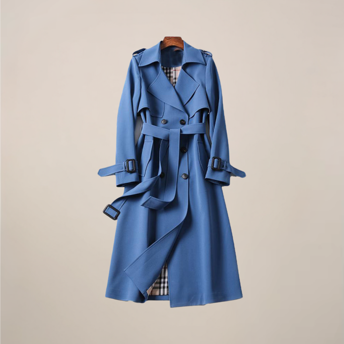 Classic Double-Breasted Belted Trench Coat for Women