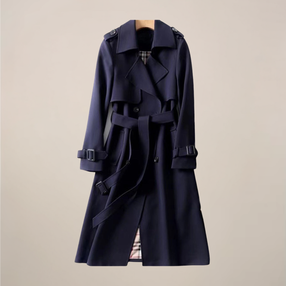 Classic Double-Breasted Belted Trench Coat for Women