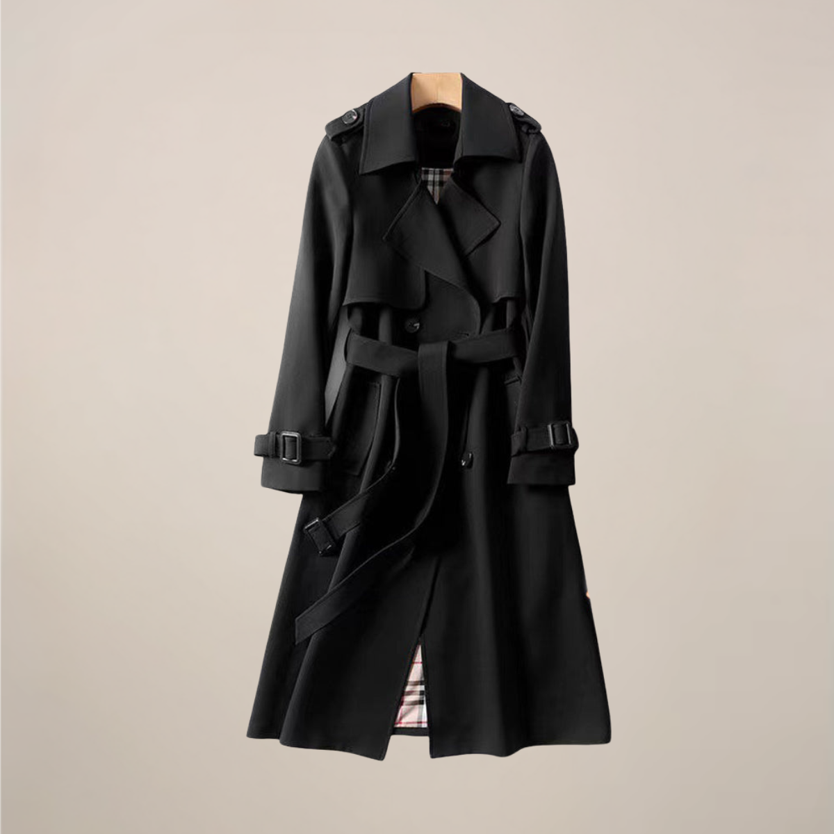 Classic Double-Breasted Belted Trench Coat for Women