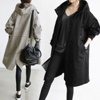 Hooded Long Waterproof Raincoat with Button Closure and Pockets