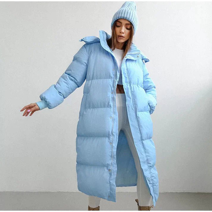 Long Hooded Puffer Coat for Women - Winter Protection and Comfort