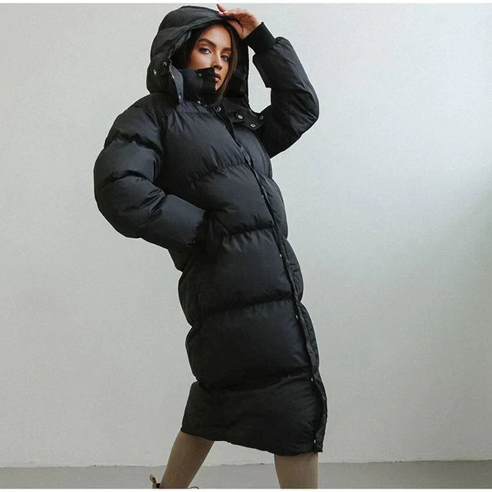 Long Hooded Puffer Coat for Women - Winter Protection and Comfort