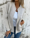 Lightweight Zip Front Bomber Jacket with Round Neckline and Dual Zip Pockets