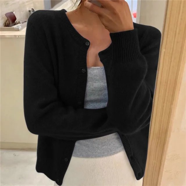 Women's Cropped Cardigan with Button Front and Scoop Neck