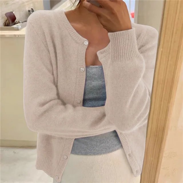 Women's Cropped Cardigan with Button Front and Scoop Neck