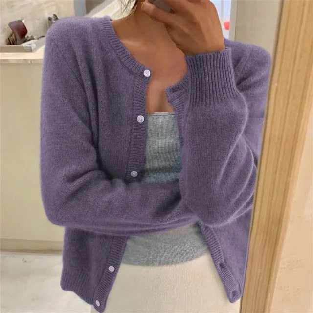 Women's Cropped Cardigan with Button Front and Scoop Neck
