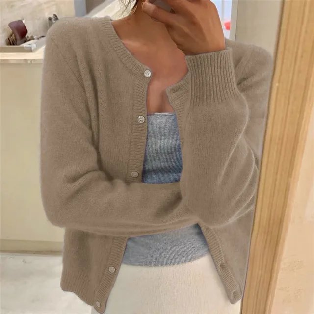 Women's Cropped Cardigan with Button Front and Scoop Neck