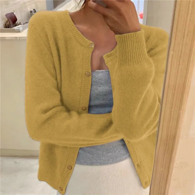 Women's Cropped Cardigan with Button Front and Scoop Neck
