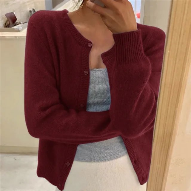 Women's Cropped Cardigan with Button Front and Scoop Neck