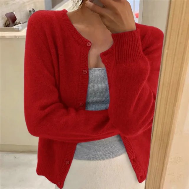 Women's Cropped Cardigan with Button Front and Scoop Neck