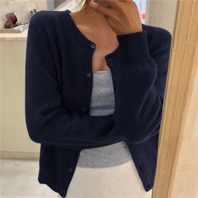 Women's Cropped Cardigan with Button Front and Scoop Neck
